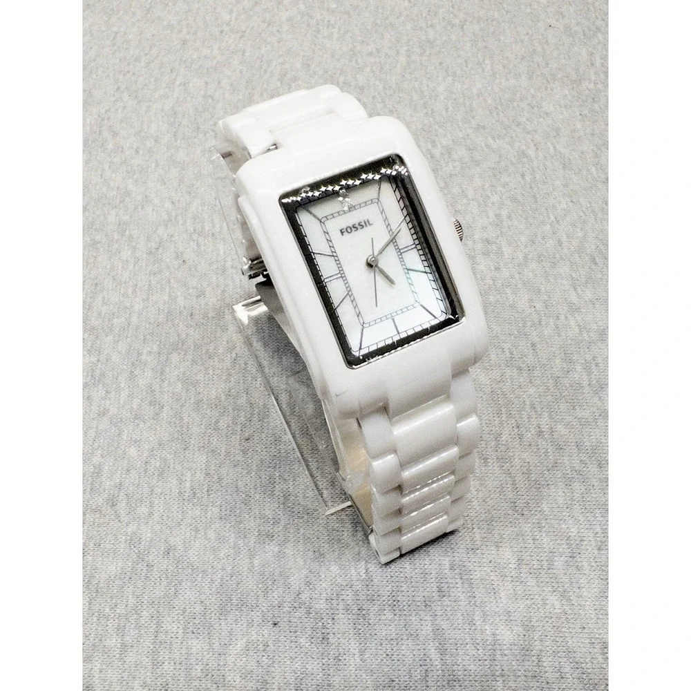 Fossil Tank Ceramic Womens Watch 29mm White MOP Dial CE-1031 New Battery
